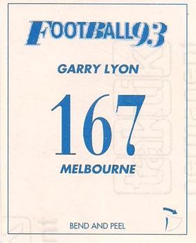 1993 Select AFL Stickers #167 Garry Lyon Back